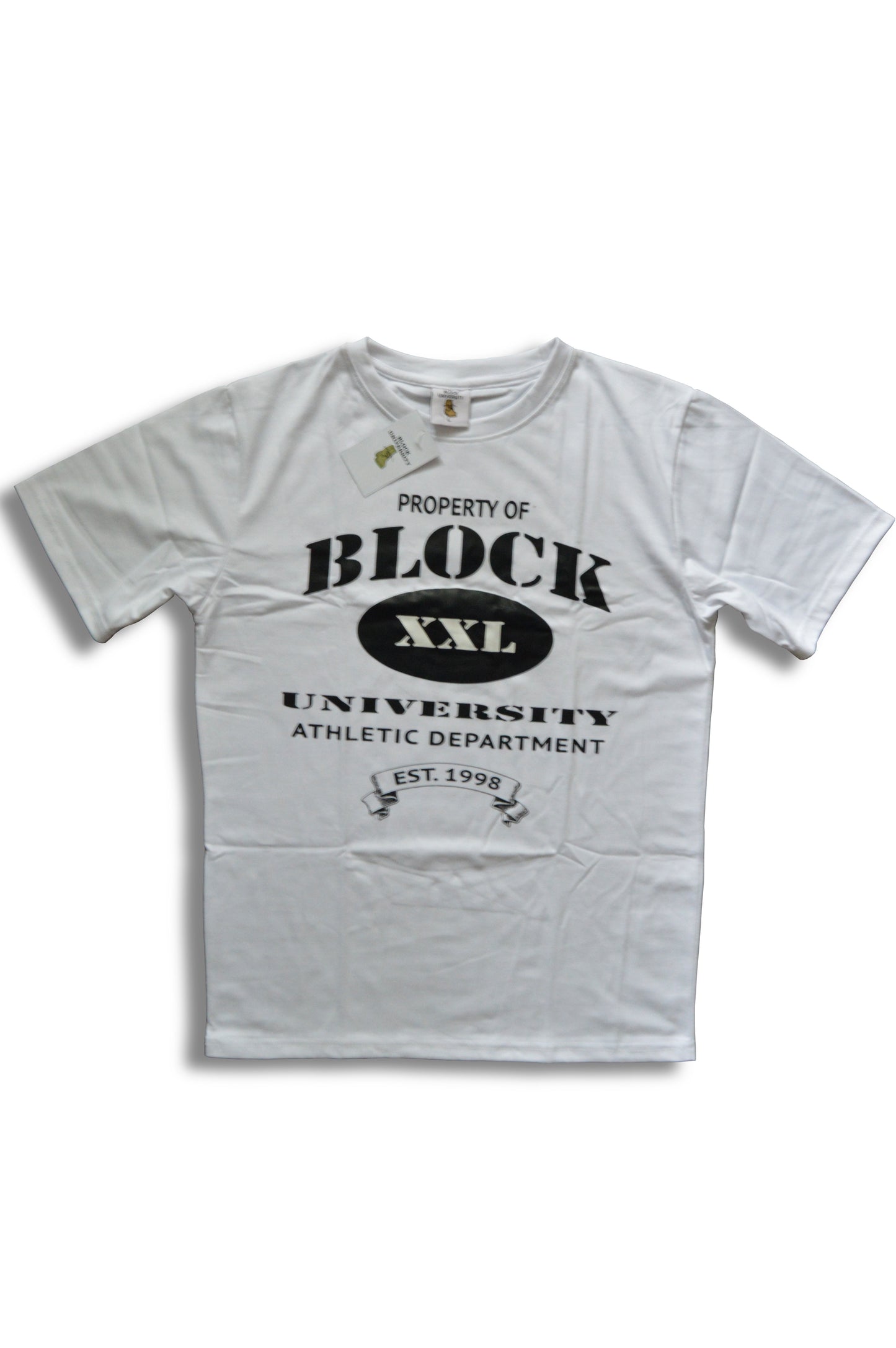White Short Sleeve Property of Block University T-shirt